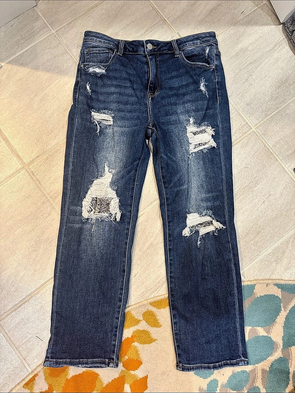 Risen RDP5414 mid rise sequin distressed jeans